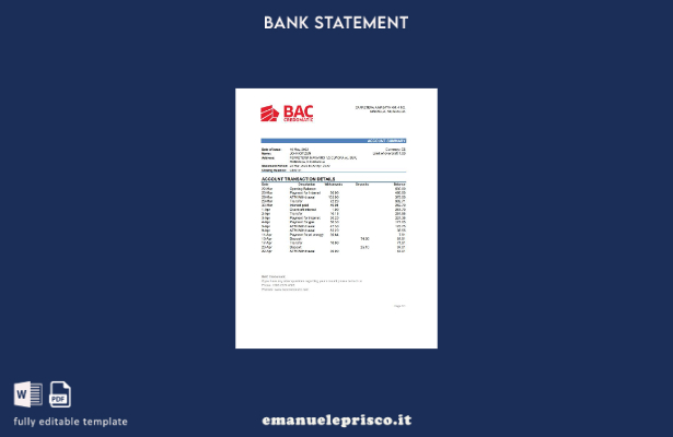 modello Excel di estratto conto bancario BAC Credomatic del Nicaragua in stile v